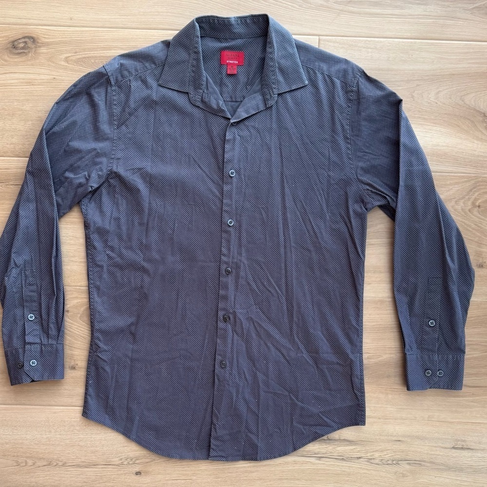 Alfani Slim Fit Button-Down Long-Sleeve Shirt in Dark Gray Pattern Size M